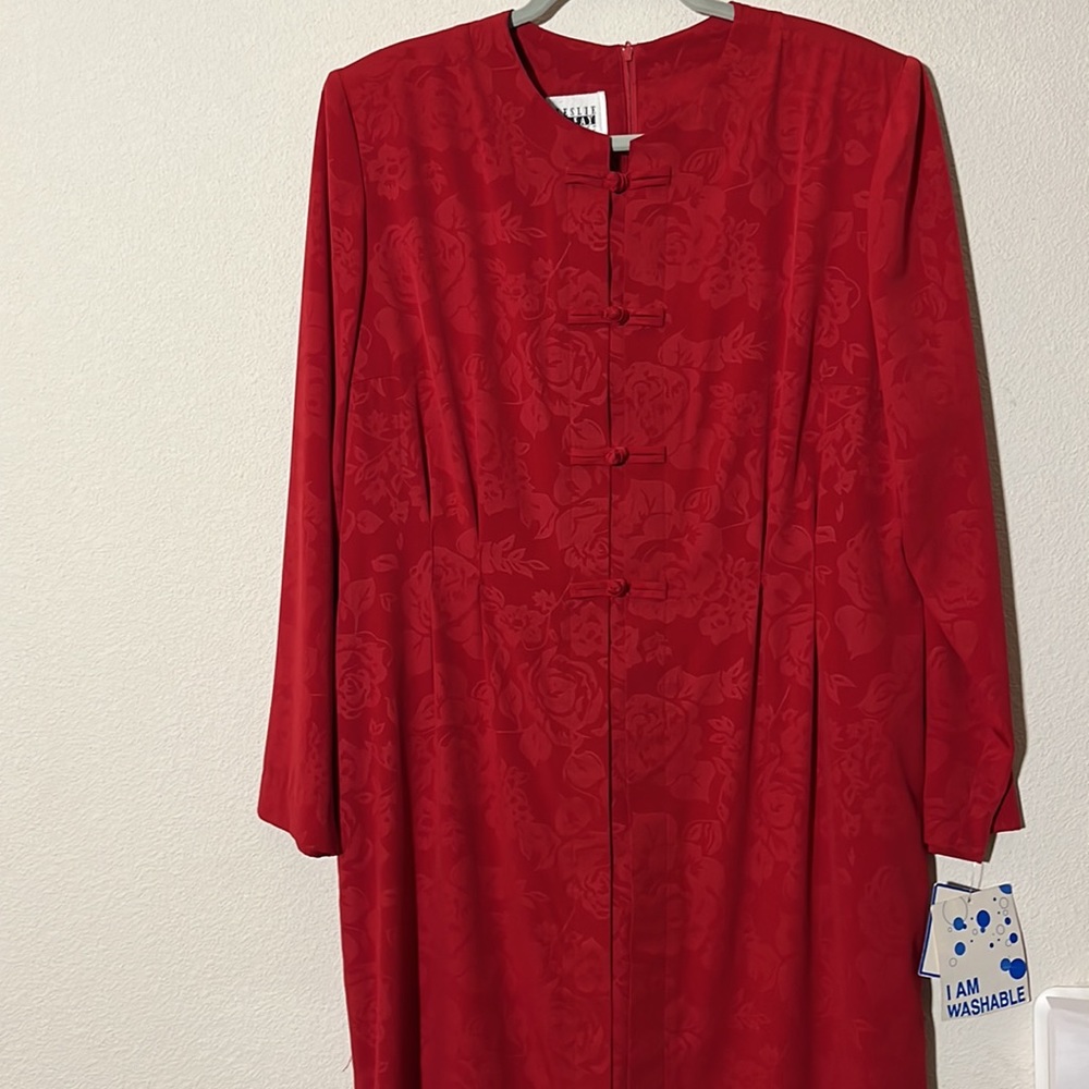 Leslie Fay Red Floral Jacquard Maxi Dress